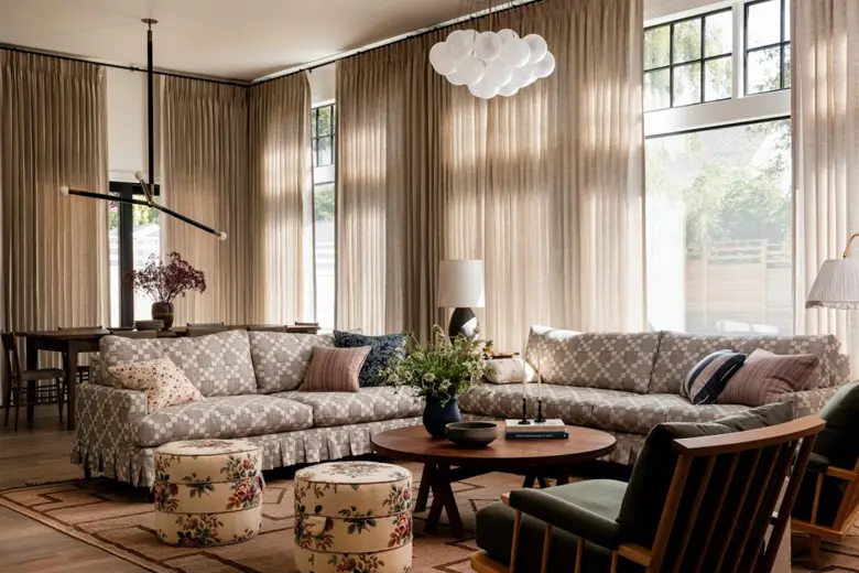 A living room designed with a vintage design aesthetic A living room designed with a vintage design aesthetic