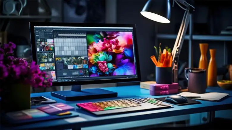 A computer setup with Adobe Illustrator.