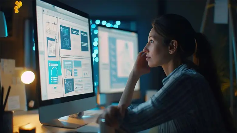 A designer working on creating a wireframe for a UI UX project.
A designer working on creating a wireframe for a UI UX project.