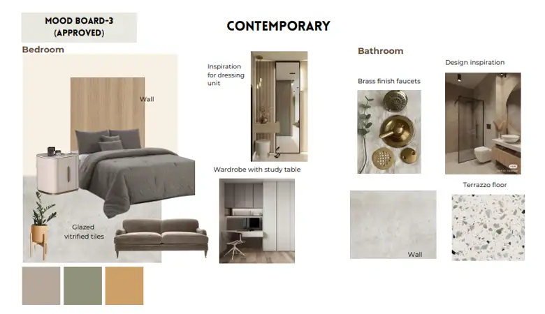 The contemporary bedroom mood board chosen by the client. The contemporary bedroom mood board chosen by the client.