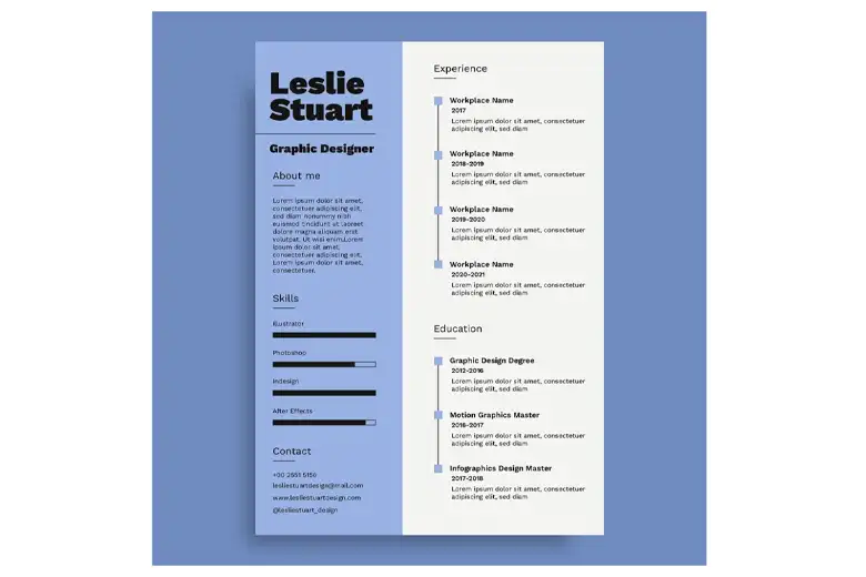 An example of graphic designer resume created with Freepik.
An example of graphic designer resume created with Freepik.