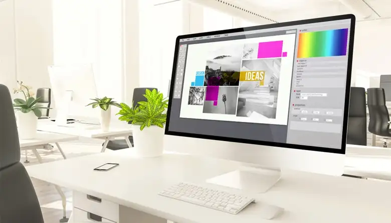 Graphic designer’s screen displaying their current design work.
Graphic designer’s screen displaying their current design work.