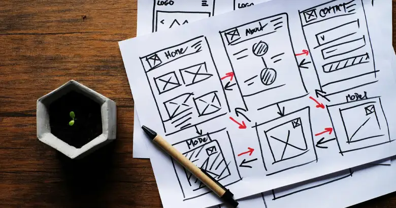 A wireframe drawing on paper.