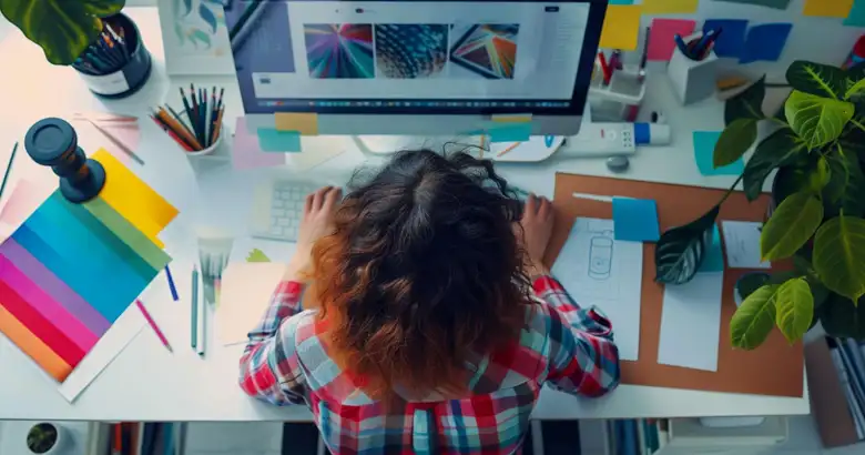 A graphic designer using Adobe Illustrator for their work.