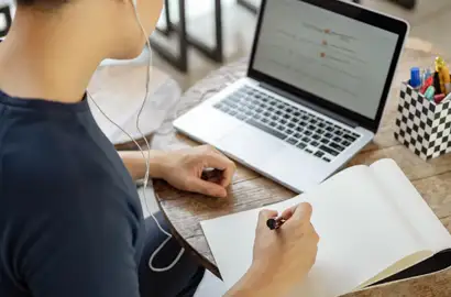 Design student taking a class online