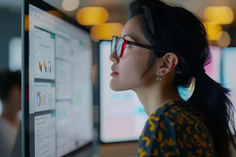 UX designer assessing their work. UX designer assessing their work.