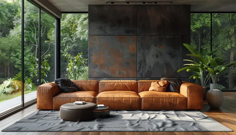 A brown leather sofa in a luxury living room.
A brown leather sofa in a luxury living room.