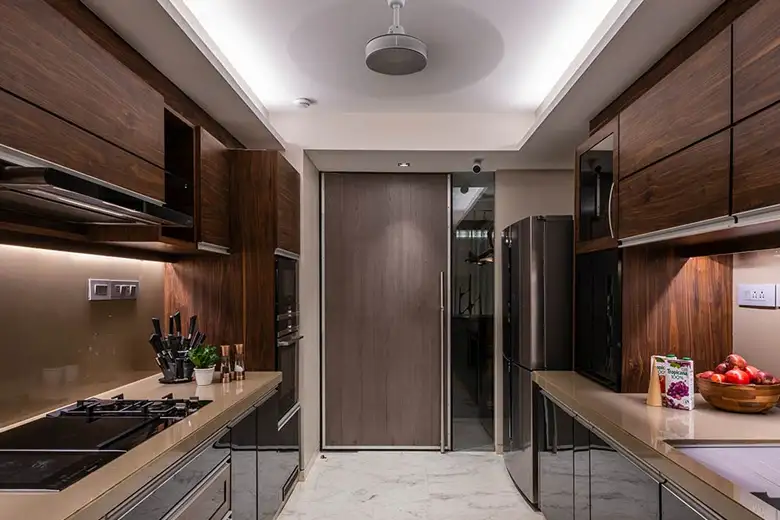 A sustainable Indian parallel kitchen interior design idea. A sustainable Indian parallel kitchen interior design idea.
