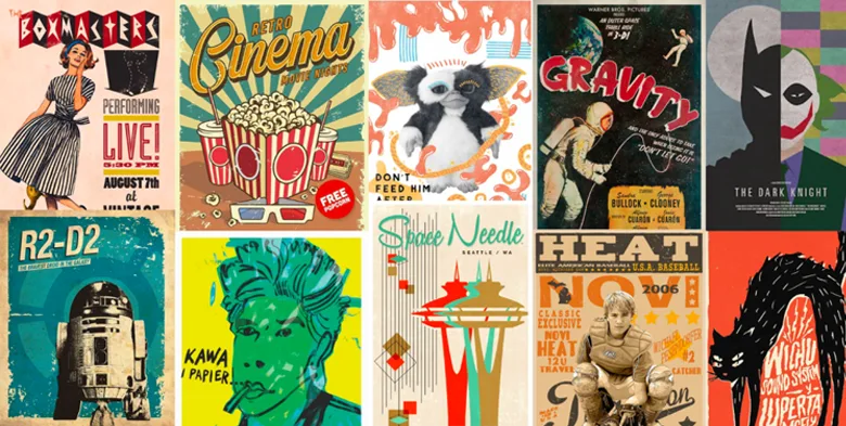 Vintage minimalism poster reflecting designs and muted colors.
