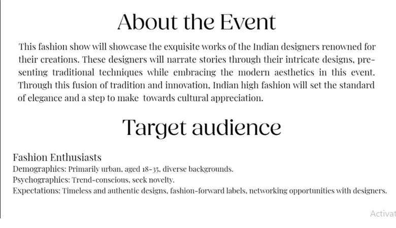 Yukta's brief about the event and the target audience she designing for. Yukta's brief about the event and the target audience she designing for.