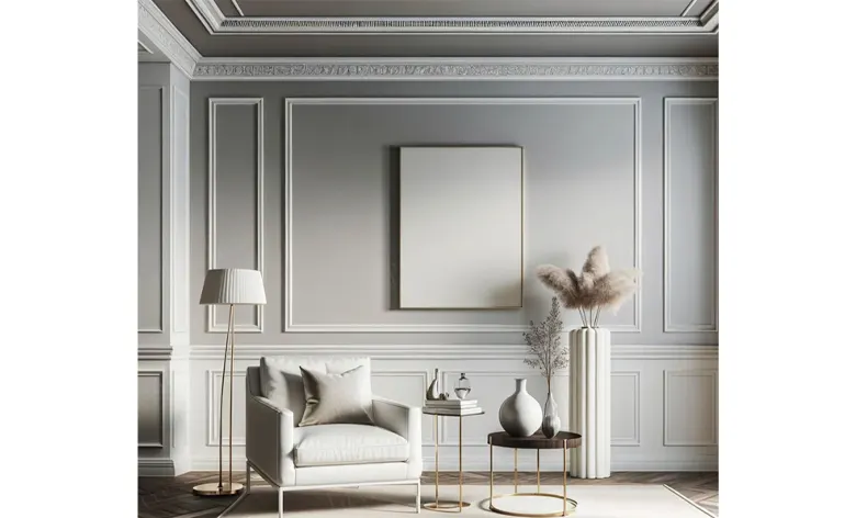 Intricate ceiling moldings in a living room. Intricate ceiling moldings in a living room.