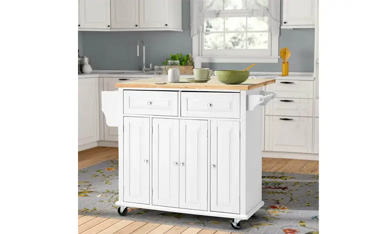 Indian parallel kitchen interior with a rolling cart. Indian parallel kitchen interior with a rolling cart.