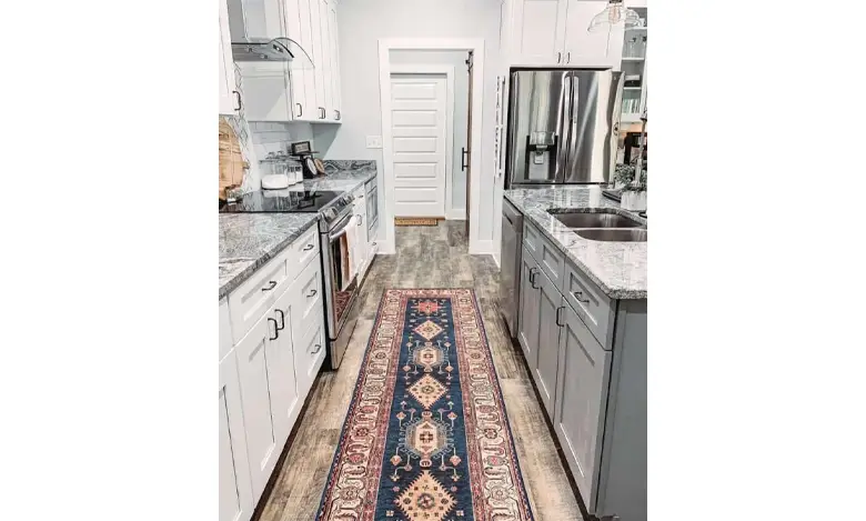 A runner in the middle of an Indian parallel kitchen. A runner in the middle of an Indian parallel kitchen.