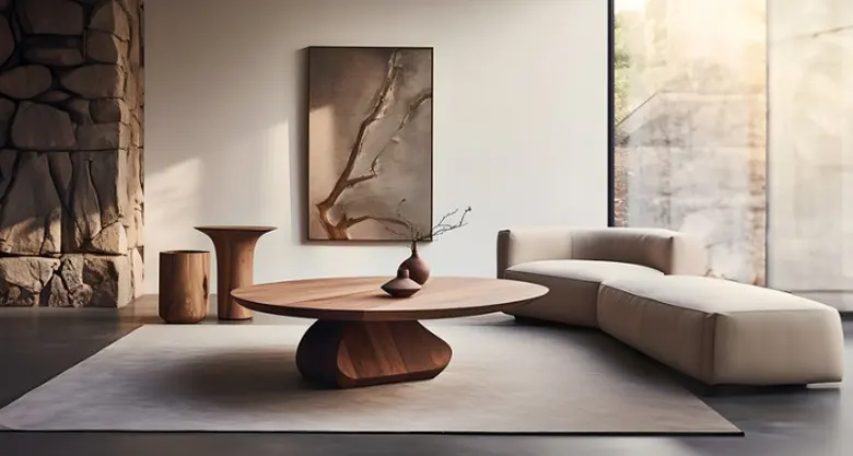 A luxury living room with sculpted coffee tables. A luxury living room with sculpted coffee tables.