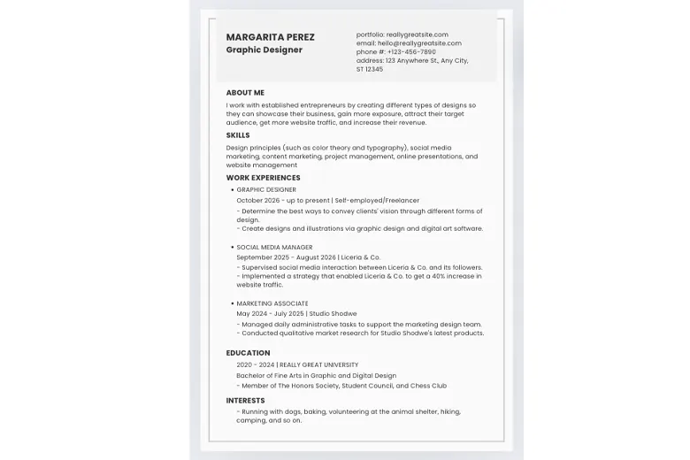 A grey resume template by Canva. A grey resume template by Canva.