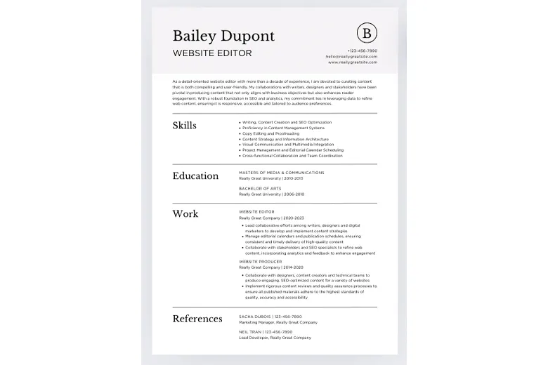 A black and white Canva resume template. A black and white Canva resume template.