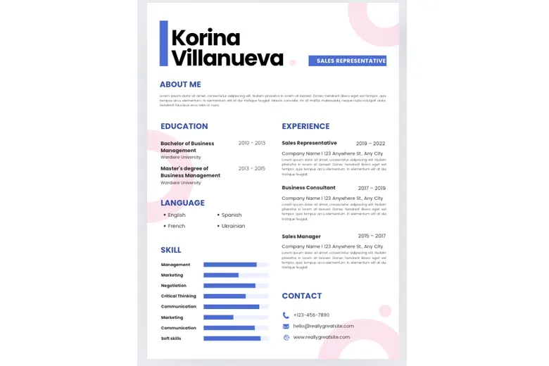 A blue and white resume Canva template
A blue and white resume Canva template