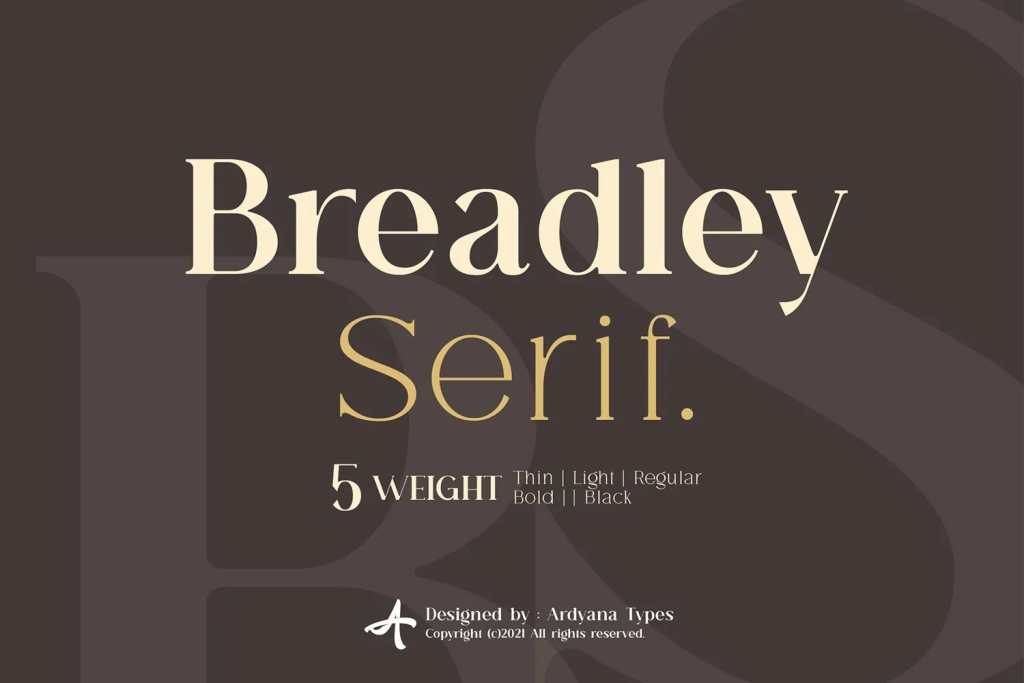 Example of the Breadley Sans font and its types.
