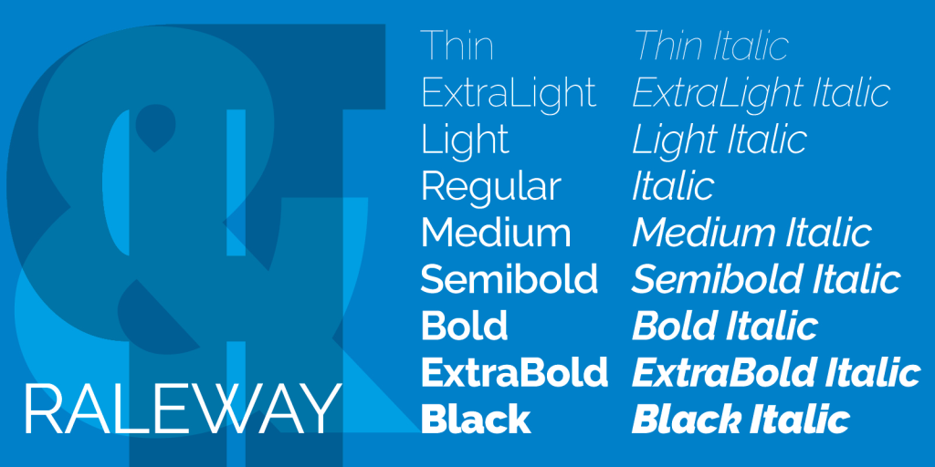 Different variations of Raleway font.
