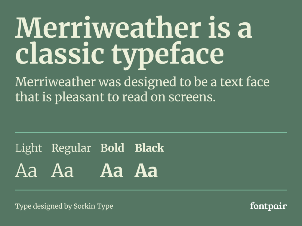 Different variations of Merriweather font.