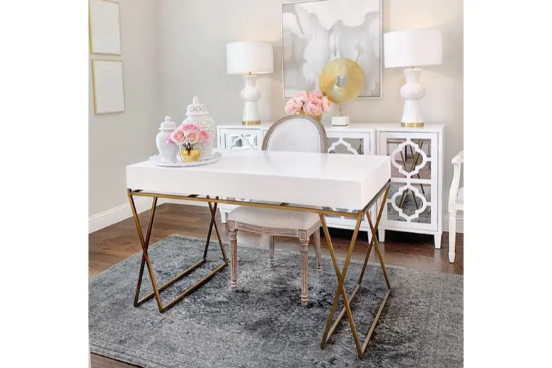 An image showcasing metallic elements that add touches of glamour to your workspace An image showcasing metallic elements that add touches of glamour to your workspace