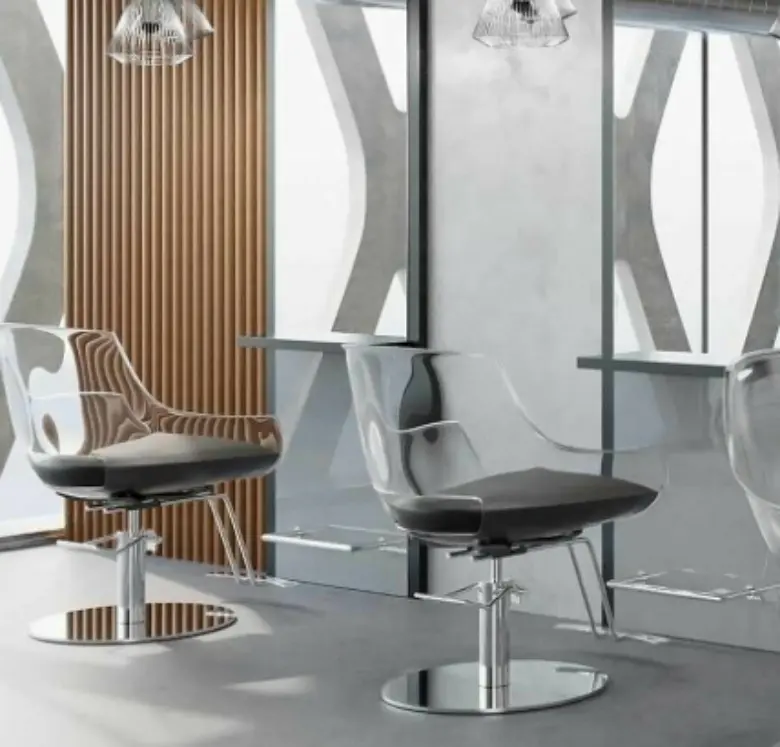 Using transparent chairs for an airy salon environment.
