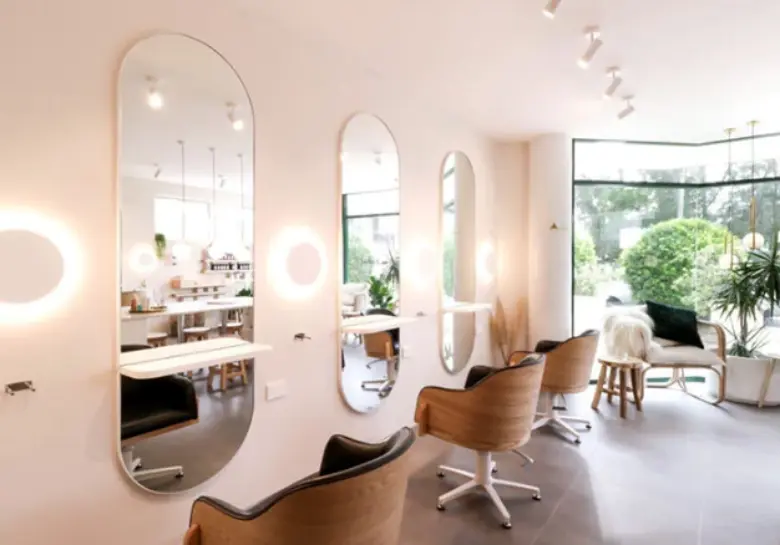 A small salon interior design idea with accent lighting.
