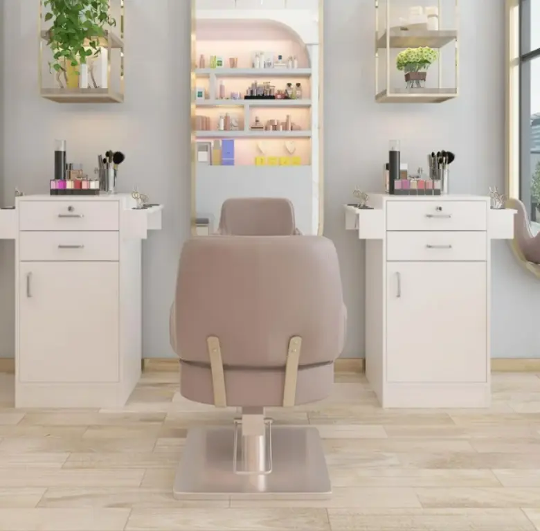 Compact workstations are a small salon interior design style trend.
