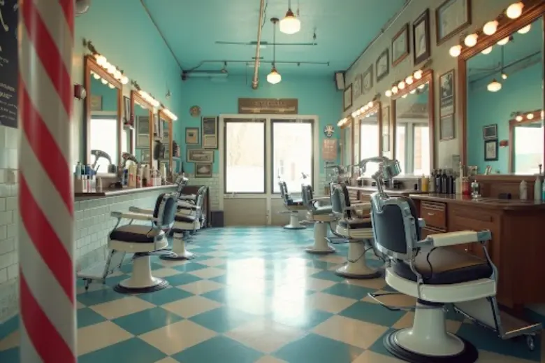 Vintage-inspired furniture and decor in a salon, creating a retro aesthetic with charming details.
