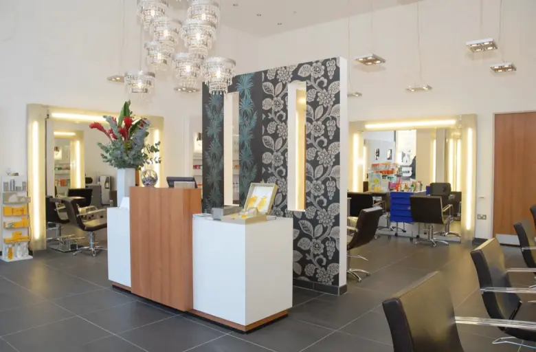 An open reception area in a salon.
