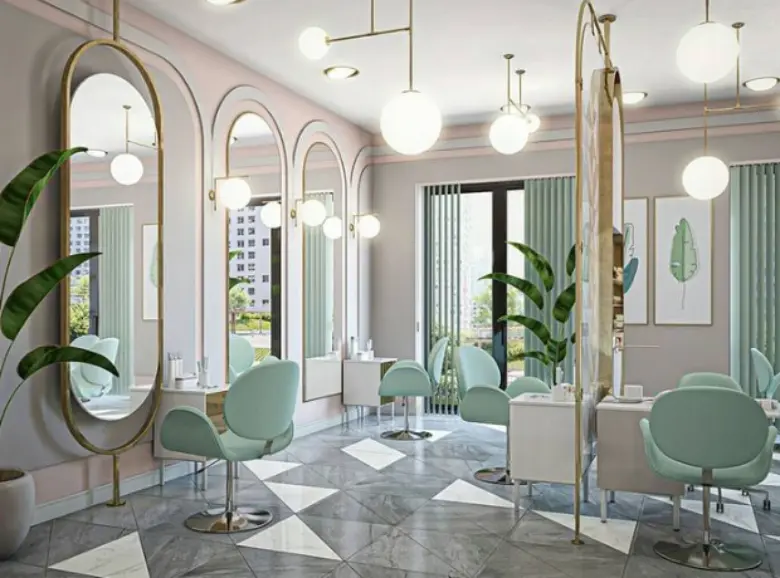 Salon interior featuring a pastel color palette, creating a relaxed atmosphere that invites comfort for customers