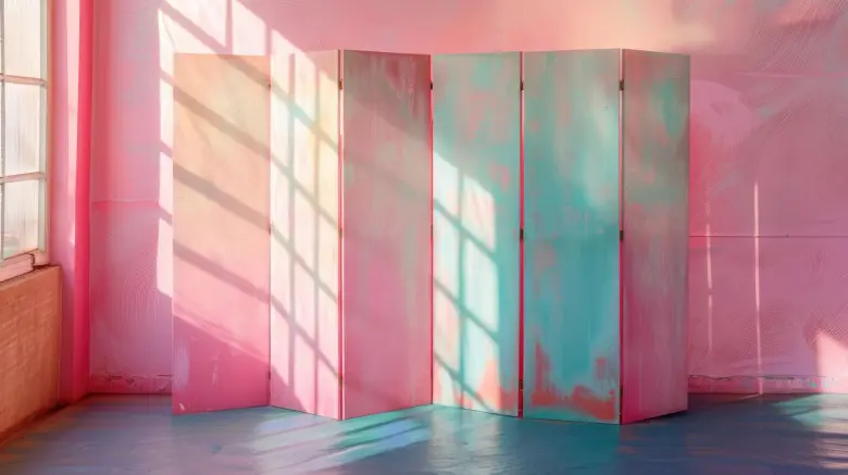 Portable privacy screen is a great small salon interior design idea.
