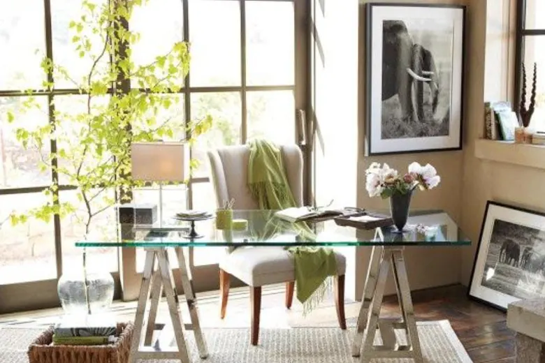 Image showcasing a modern glass desk in a contemporary interior workspace.
Image showcasing a modern glass desk in a contemporary interior workspace.