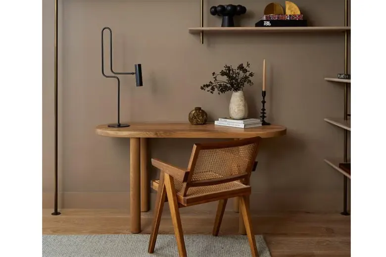 Desk and chair showcasing a neutral and monochrome color palette for modern look. Desk and chair showcasing a neutral and monochrome color palette for modern look.
