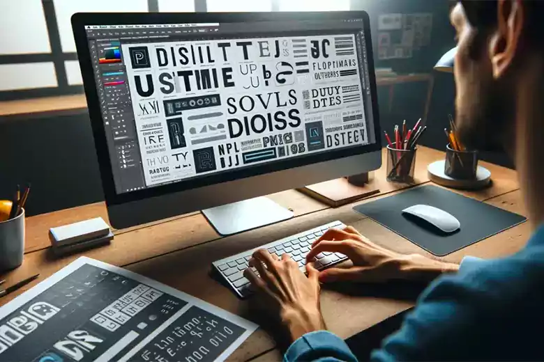 Learner sketching ideas for a brand using  Photoshop software.
