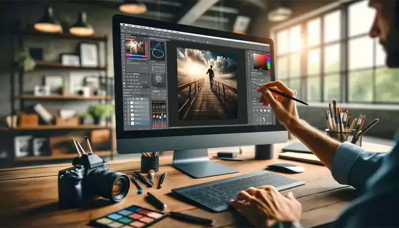 Employee editing a picture using Photoshop features and advanced layer effects.
Employee editing a picture using Photoshop features and advanced layer effects.