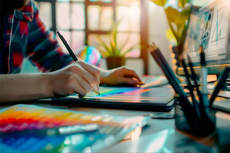 A designer creating designs with Adobe Illustrator.