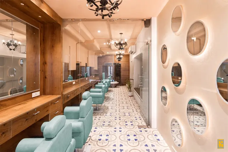 A small salon interior design idea with an interesting floor. A small salon interior design idea with an interesting floor.