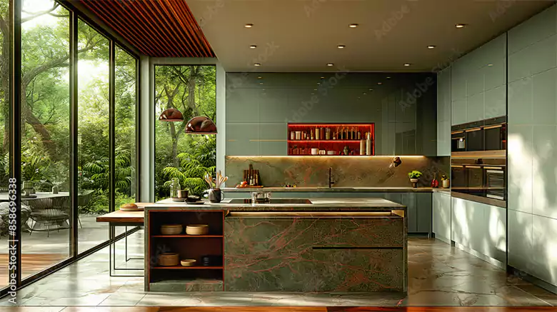 Kitchen inspired by mid-century modern interior design style.
