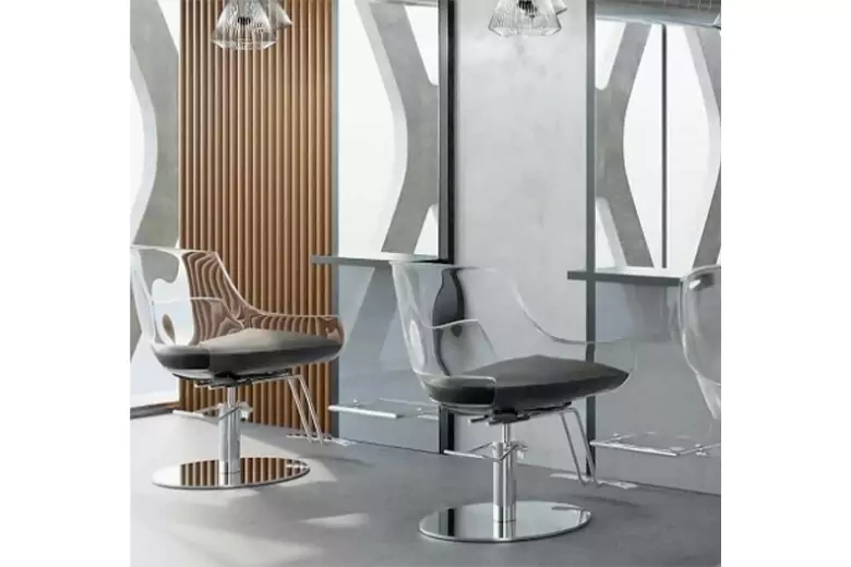 Using transparent chairs for an airy salon environment.
Using transparent chairs for an airy salon environment.