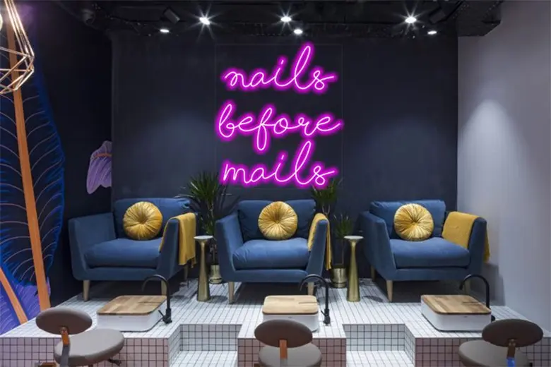 Adding neon signs to the salon for a trendy and exciting vibe.
Adding neon signs to the salon for a trendy and exciting vibe.
