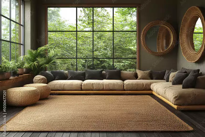 A mid-century modern living room design style.
