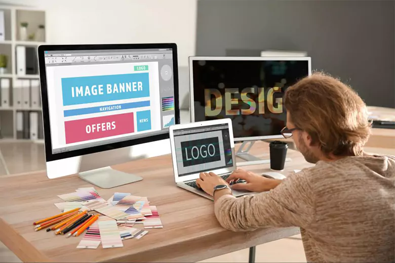 A graphic designer working on creating a logo.
