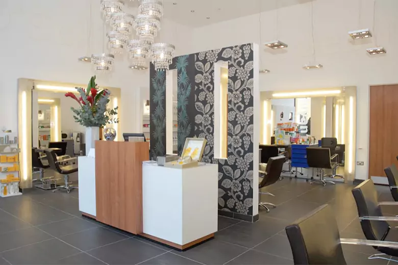An open reception area in a salon. An open reception area in a salon.