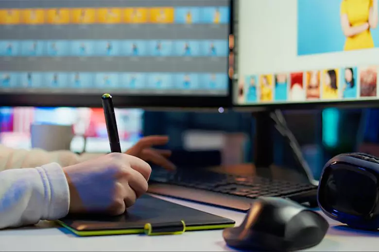 A UI UX designer creating a wireframe design.