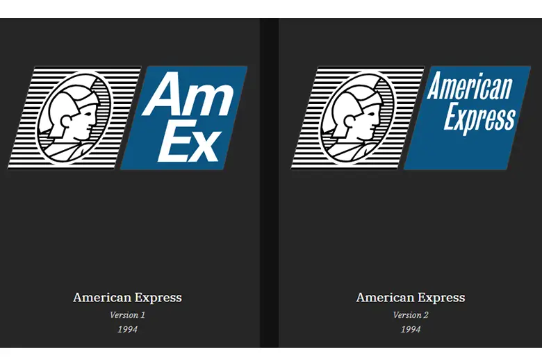 Two logo versions of American Express designed by Paul Rand.
