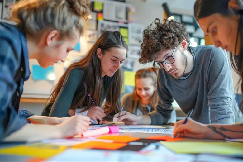 Graphic design students in a classroom. Graphic design students in a classroom.