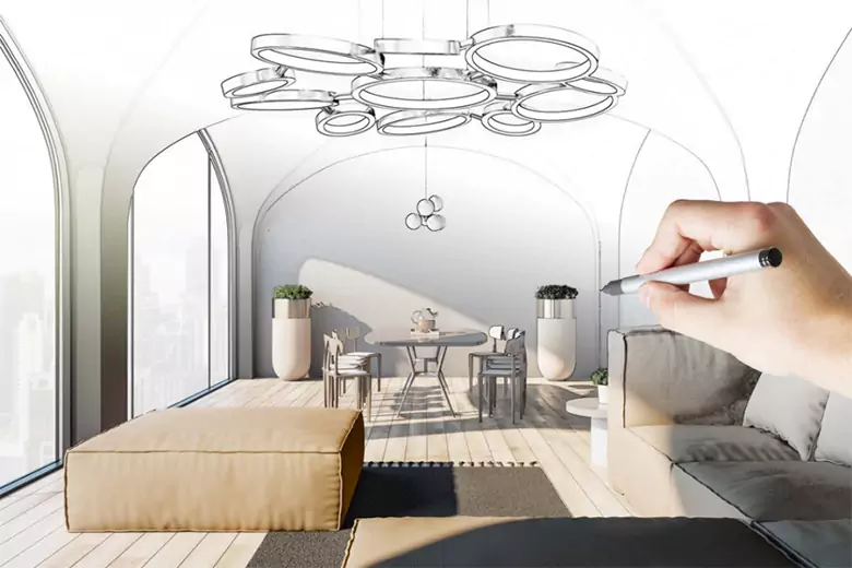 A designer creating an interior design.
A designer creating an interior design.