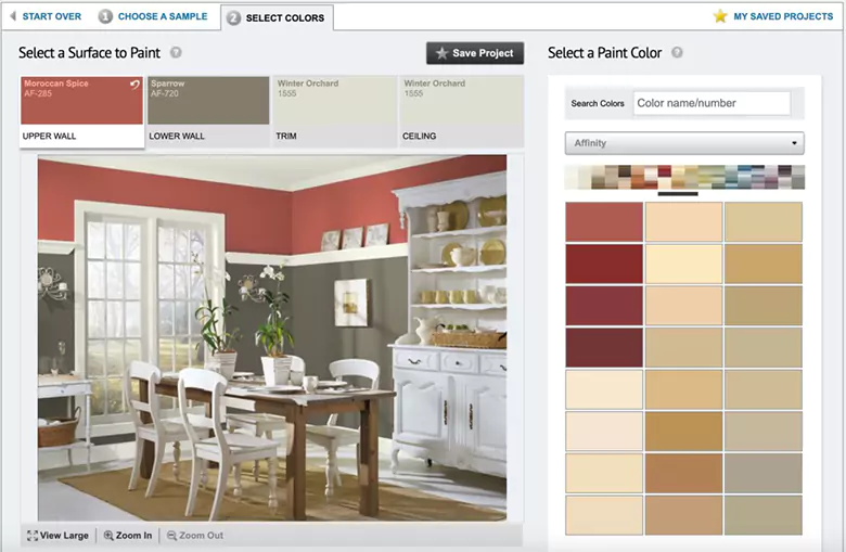 Interface of an AI interior design app with color palette. Interface of an AI interior design app with color palette.