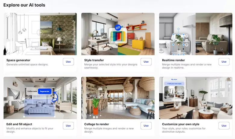 Different types of AI interior design tools. Different types of AI interior design tools.